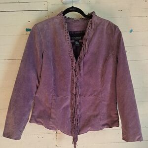Dialogue Women's Purple Leather Fringe Lined Jacket Size L